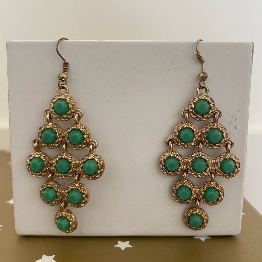 Gold and turquoise dangle earrings
